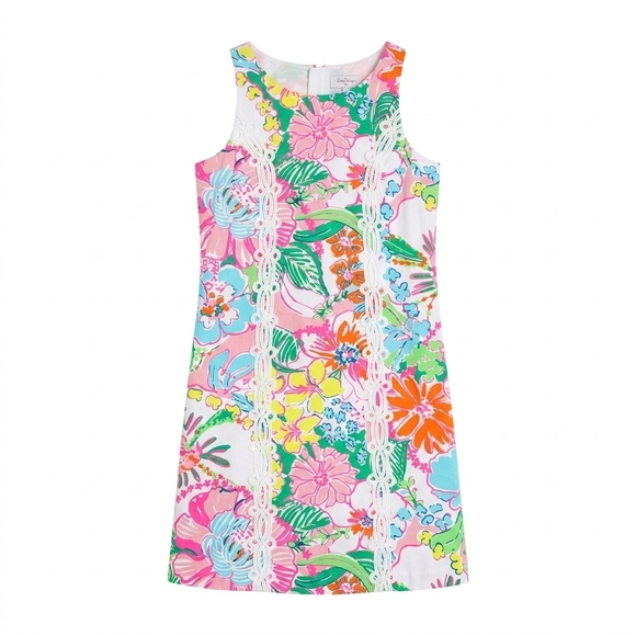 Lilly Pulitzer Other - Lilly Pulitzer Nosey Girls Floral Shift Lace Trim Sleeveless dress in size XL 14